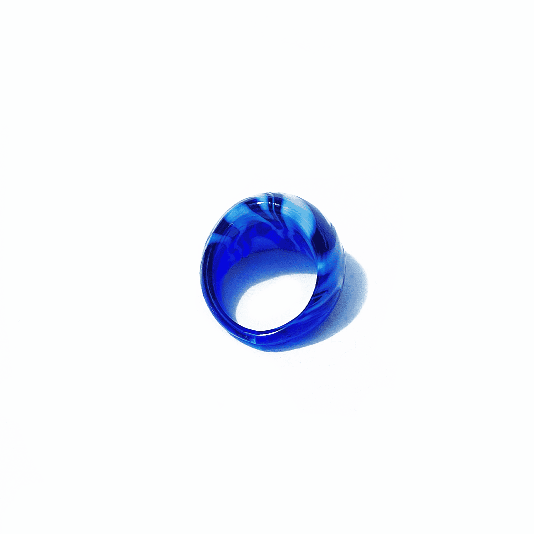 Vintage Ring Muranoglas Marineblau Himmelblau Wellenmuster