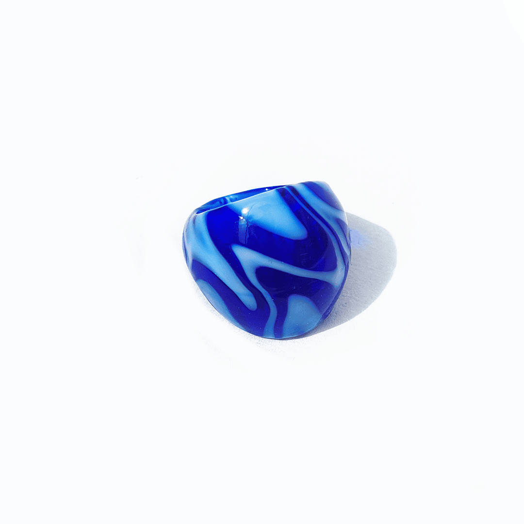 Vintage Ring Muranoglas Marineblau Himmelblau Wellenmuster