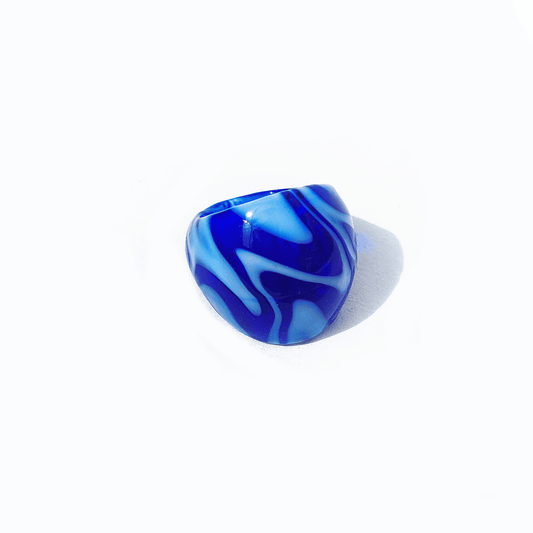 Vintage Ring Muranoglas Marineblau Himmelblau Wellenmuster