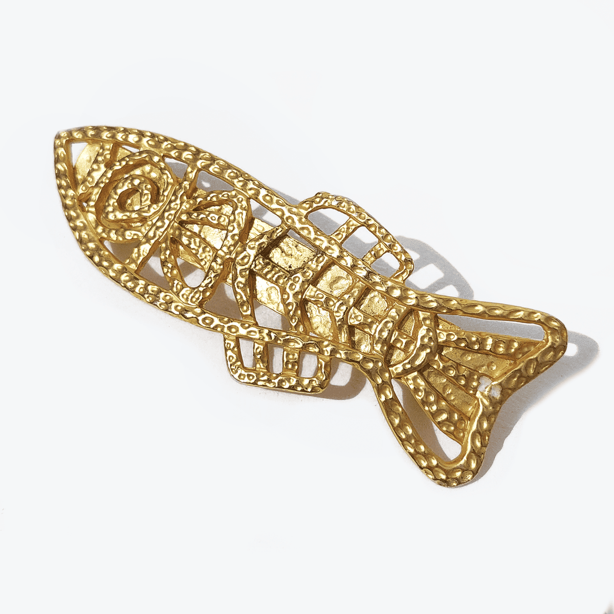 Vintage Fischbarette gehämmertes Metall gold