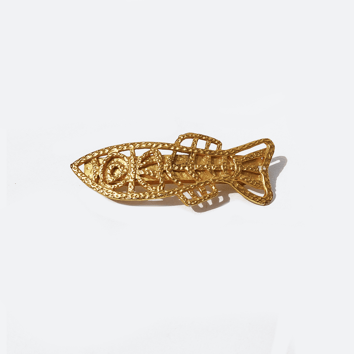Vintage Fischbarette gehämmertes Metall gold