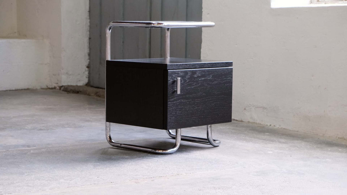 Nachttisch Bauhaus Design schwarz Chrom