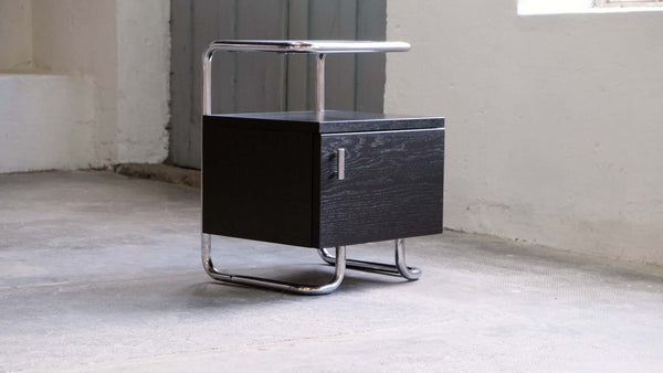 Nachttisch Bauhaus Design schwarz Chrom