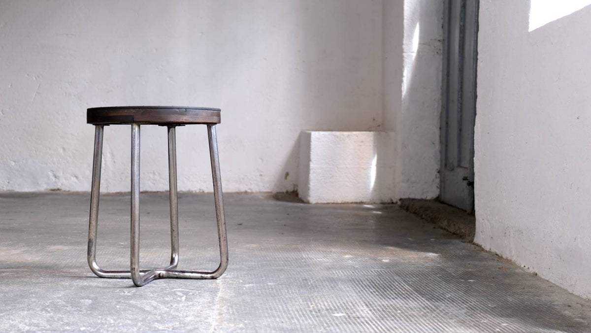 Stool Bauhaus tubular steel dark brown stained 30s/40s