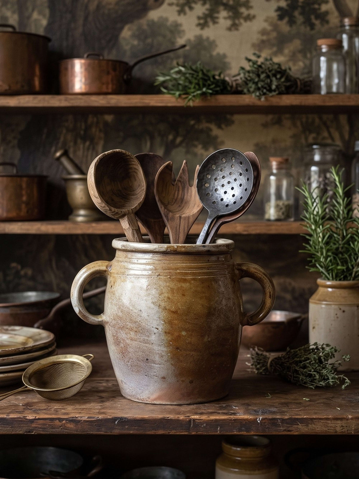 Vintage Steinzeugkrug Puisaye mit zwei Henkeln, Art Nouveau