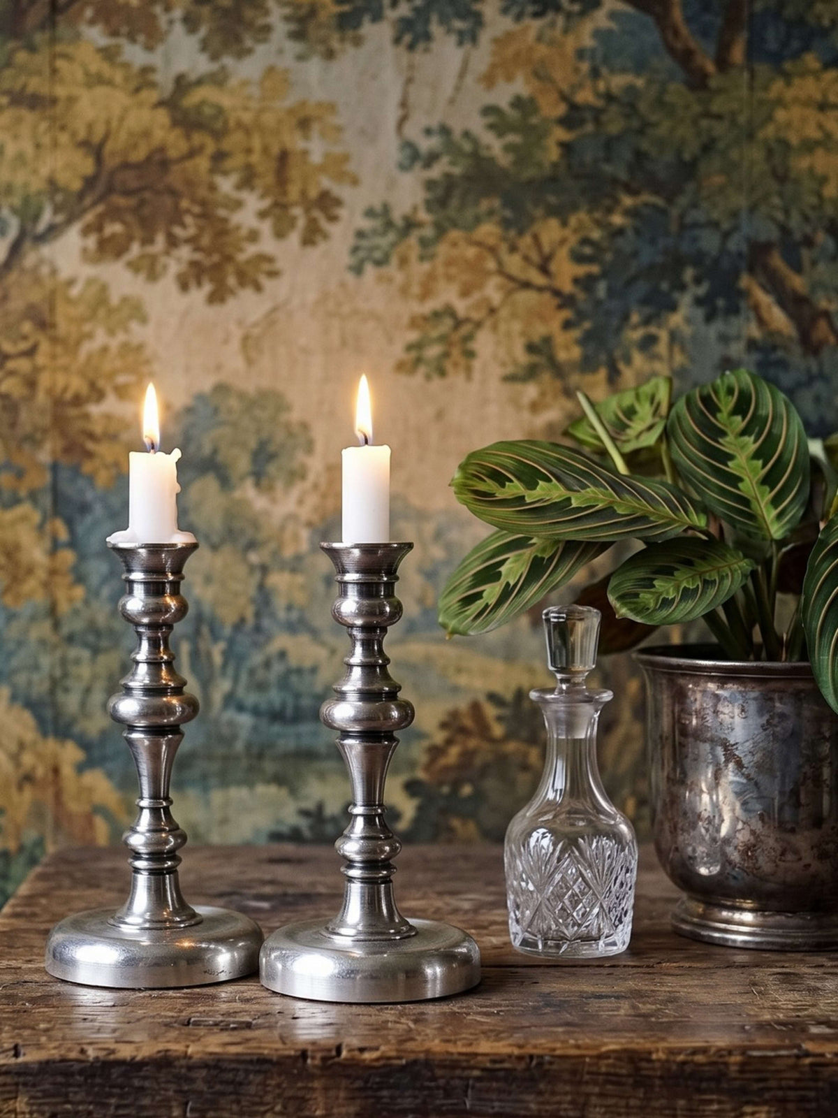 Set von 2 Vintage Kerzenständer aus versilbertem Metall, Georgian Revival