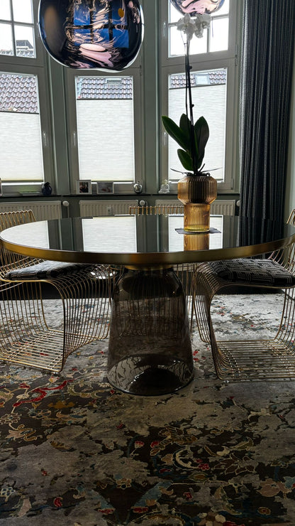 Dining table Bell High Table by Sebastian Herkner for ClassiCon smoke grey, gold, glass