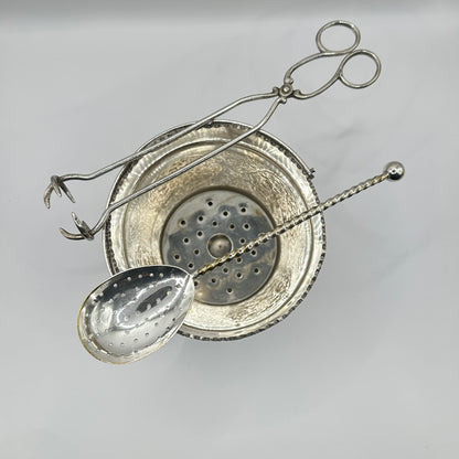 Handgefertigt Silber-Set Eiskühler, Silberzange, gelochte Servierkelle