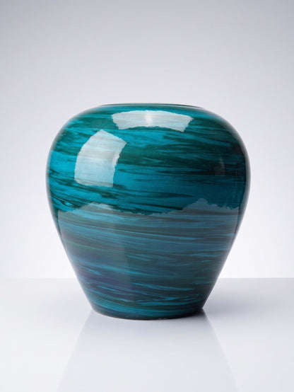 Vintage Keramikvase malachitgrün, Mid-Century