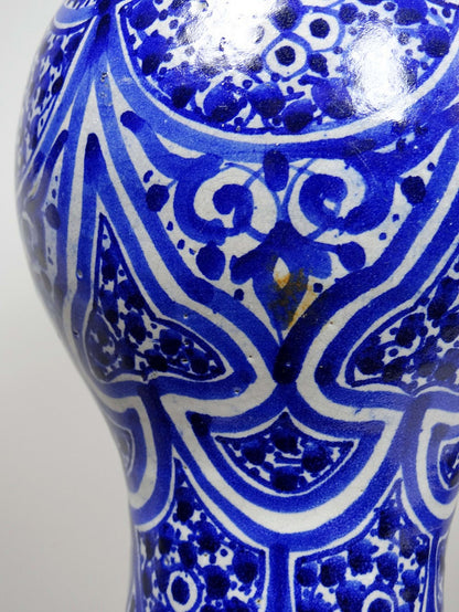 Vintage Vase Khabia aus Fès 19.-20. Jh. Kobaltblau, handgemacht