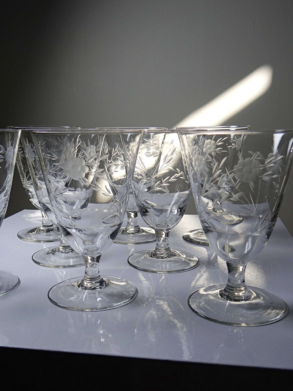 Set von 8 Vintage Weingläser aus Kristallglas, Böhmen