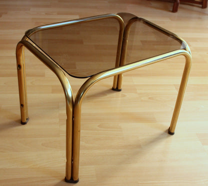 Vintage Beistelltisch Messing mit Rauchglasplatte, Space Age