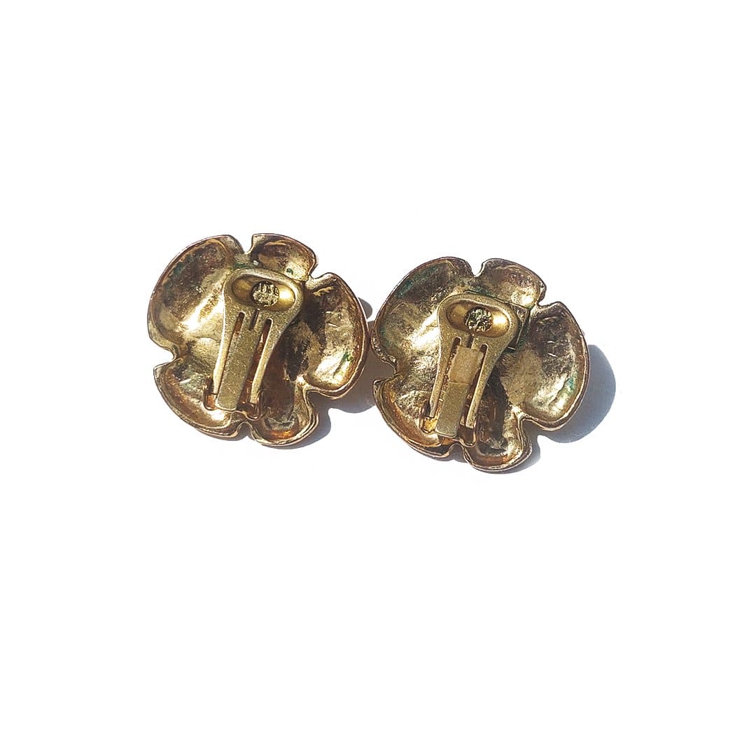 Vintage Ohrclip Blumenform Metall Gold Blau
