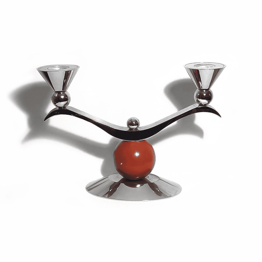 Vintage Kerzenhalter Memphis Silber mit Holzkugel