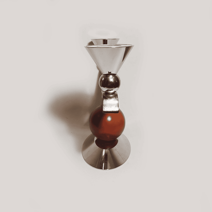 Vintage Kerzenhalter Memphis Silber mit Holzkugel
