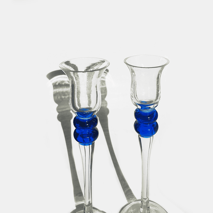 Bougeoir vintage Boule en verre bleu, transparent