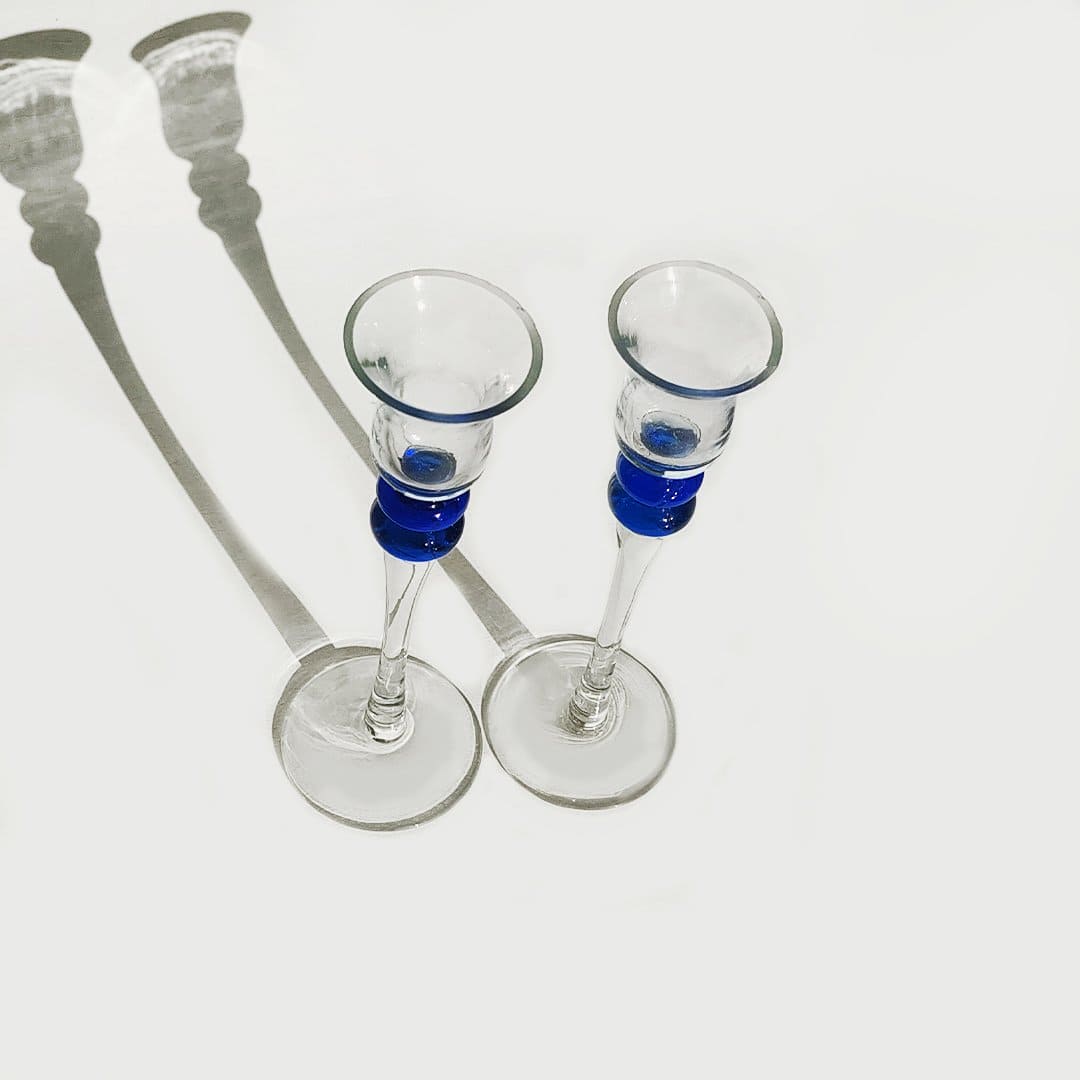 Bougeoir vintage Boule en verre bleu, transparent