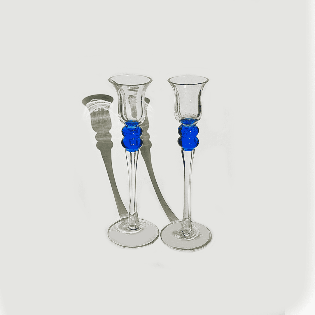 Bougeoir vintage Boule en verre bleu, transparent