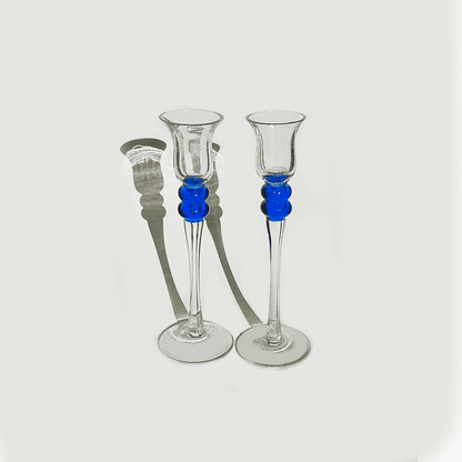 Bougeoir vintage Boule en verre bleu, transparent