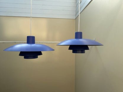 Vintage Pendelleuchte PH 4/3 von Poul Henningsen für Louis Poulsen azurblau Set von 2