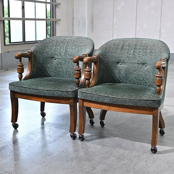 Vintage Armlehnstuhl "CDC21" von Mitsukoshi Brugge Set von 2, Eiche, auf Rollen