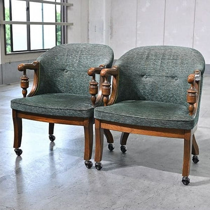 Vintage Armlehnstuhl "CDC21" von Mitsukoshi Brugge Set von 2, Eiche, auf Rollen