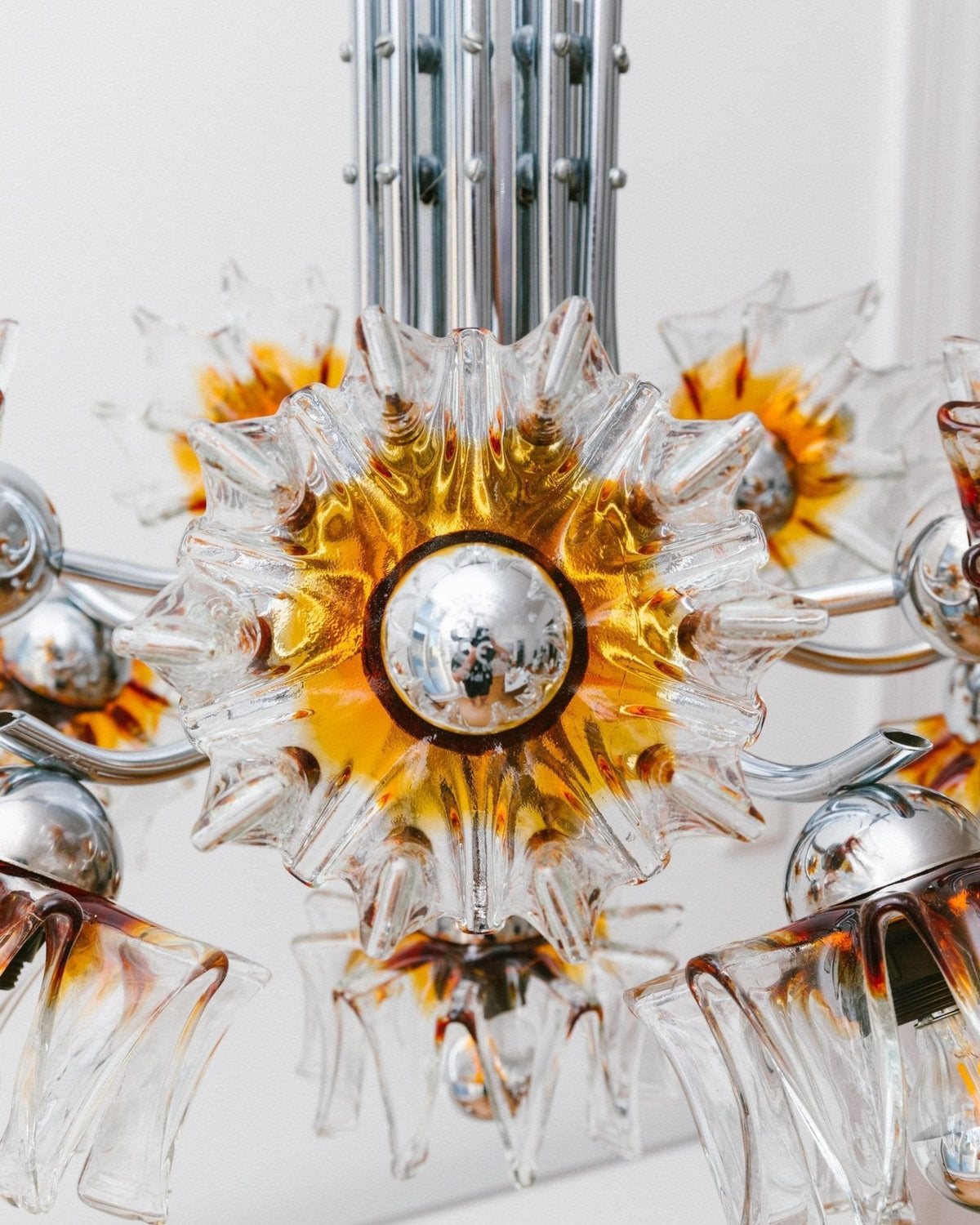 Vintage Kronleuchter von Carlo Nason für Mazzega Murano Blumen Glasschirm 11-flammig