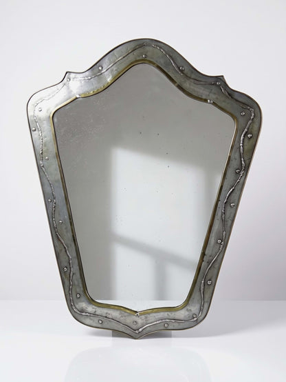 Vintage Wandspiegel von Jean Goardère, Brutalist, Messing und Zinn