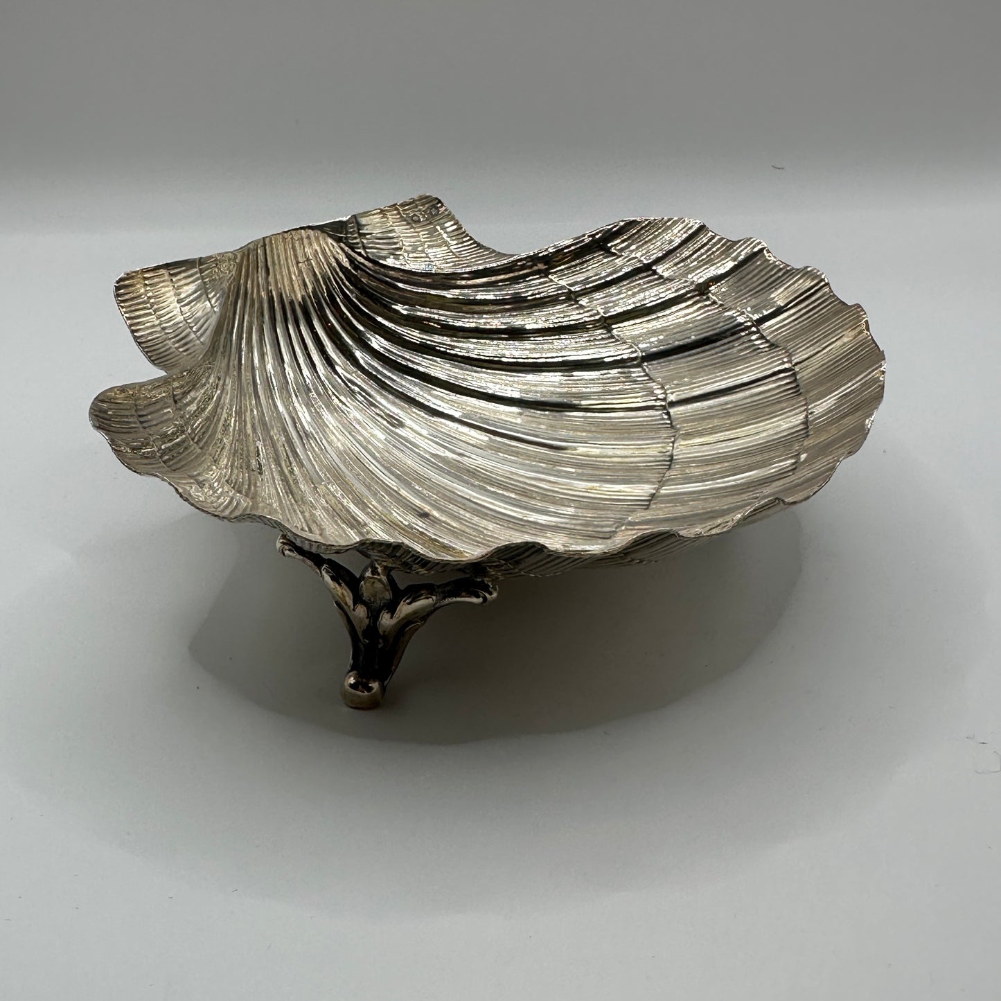 Vintage Muschel-Schale Sterling Silber dreibeinig fein strukturiert