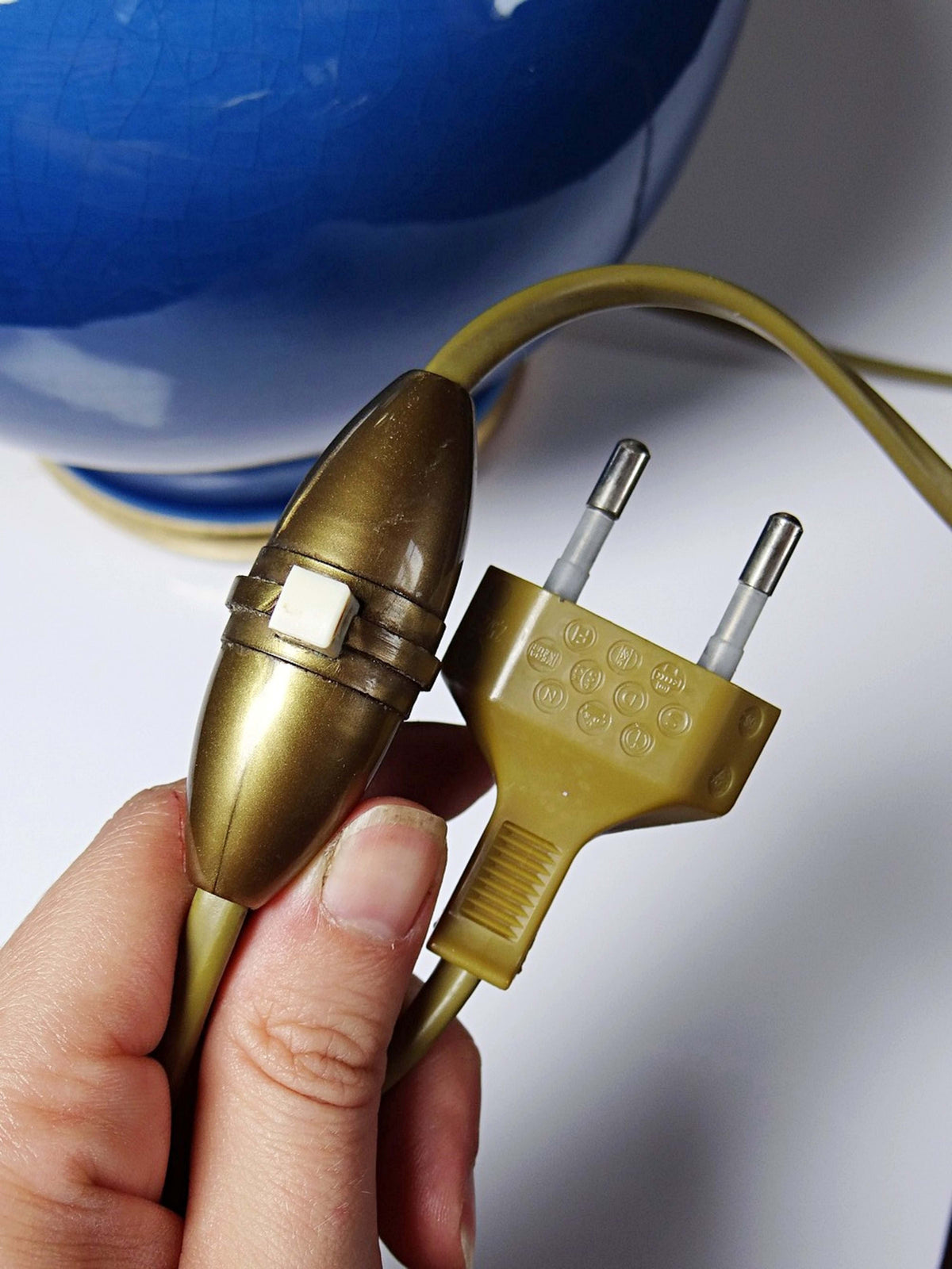 Vintage Tischlampe aus Keramik in Türkis und Gold, zugeschrieben Le Dauphin