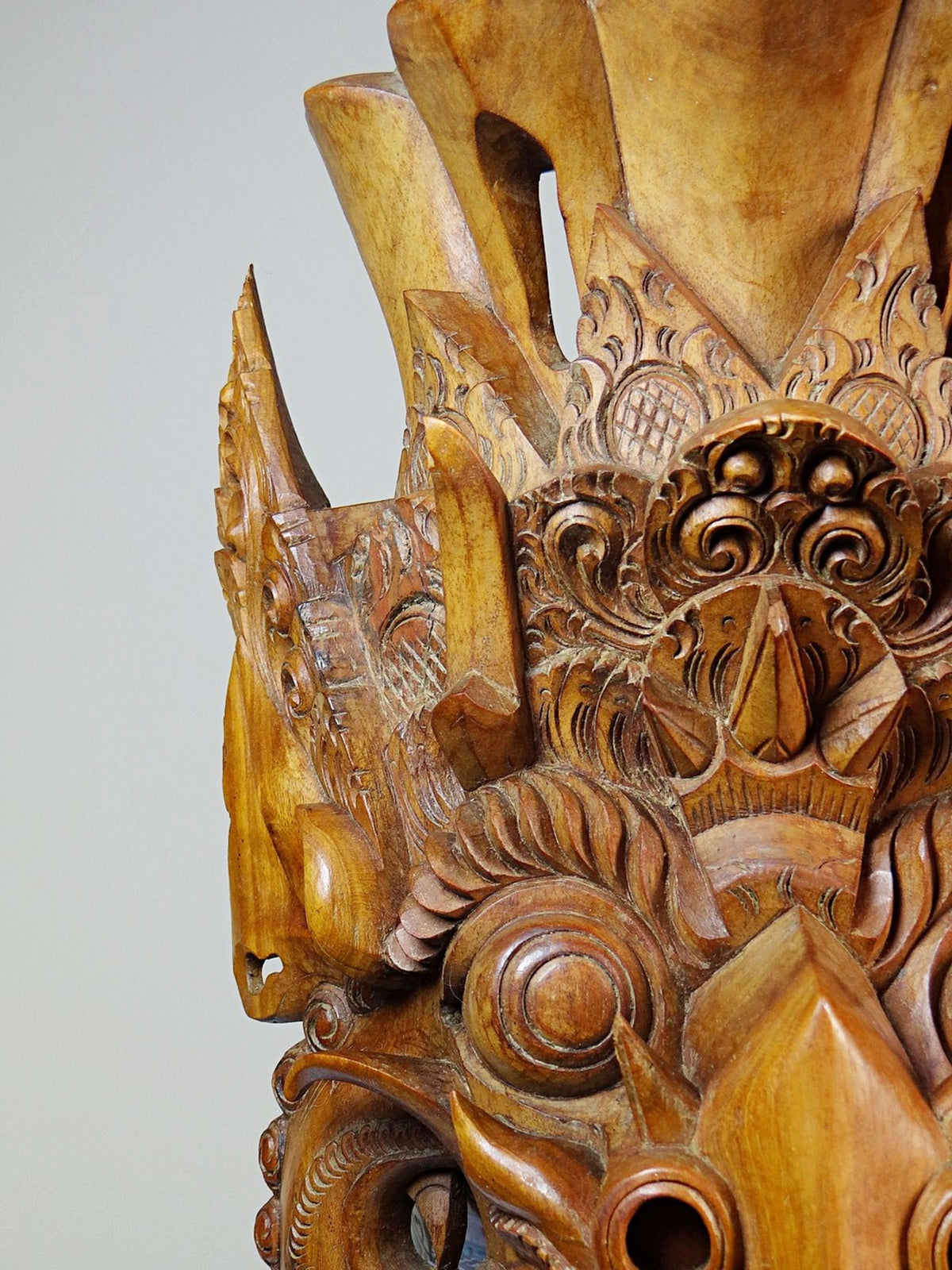 Vintage Wandmaske 'Barong' aus Holz, Bali handgeschnitzt