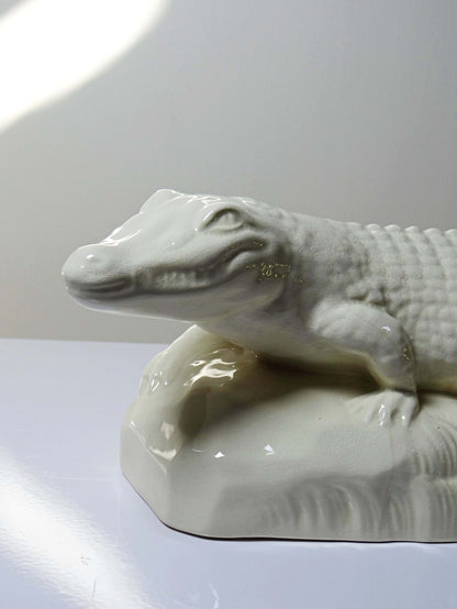 Vintage Skulptur "Krokodil" von Sarreguemines, Art Déco
