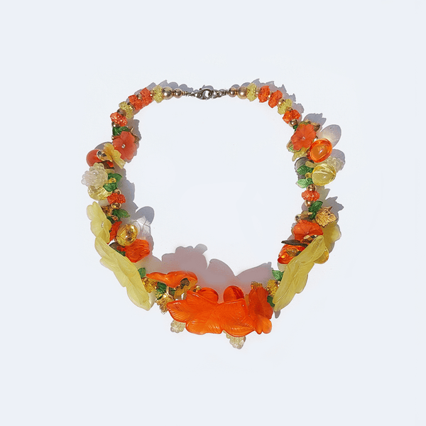 Vintage Collier Tutti-Flora Orange Gelb Grün Gold