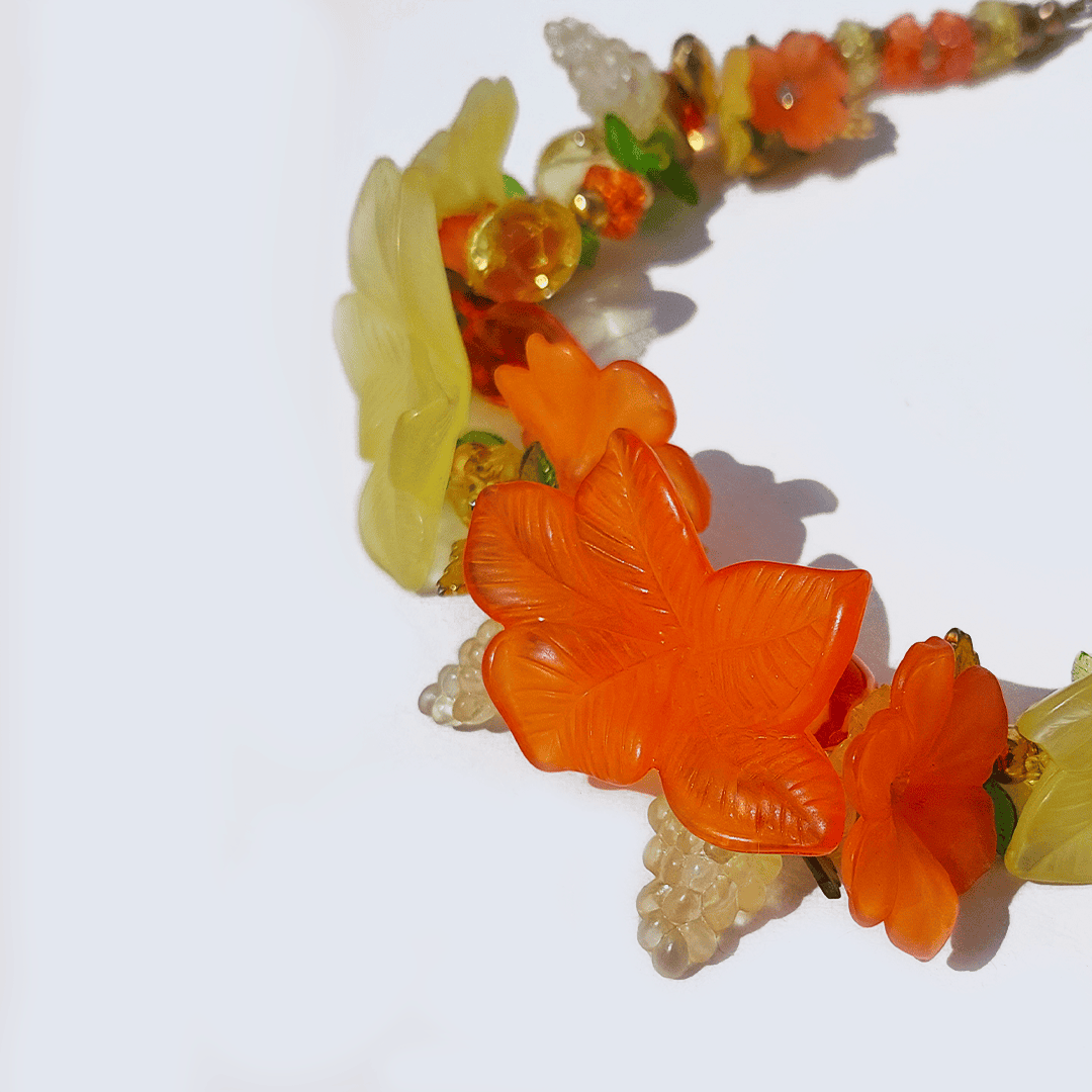 Vintage Collier Tutti-Flora Orange Gelb Grün Gold