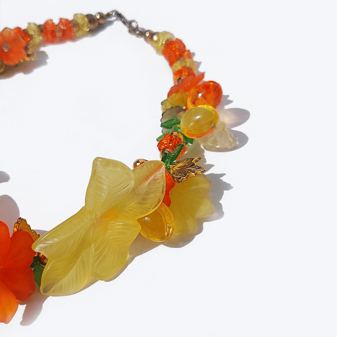 Vintage Collier Tutti-Flora Orange Gelb Grün Gold