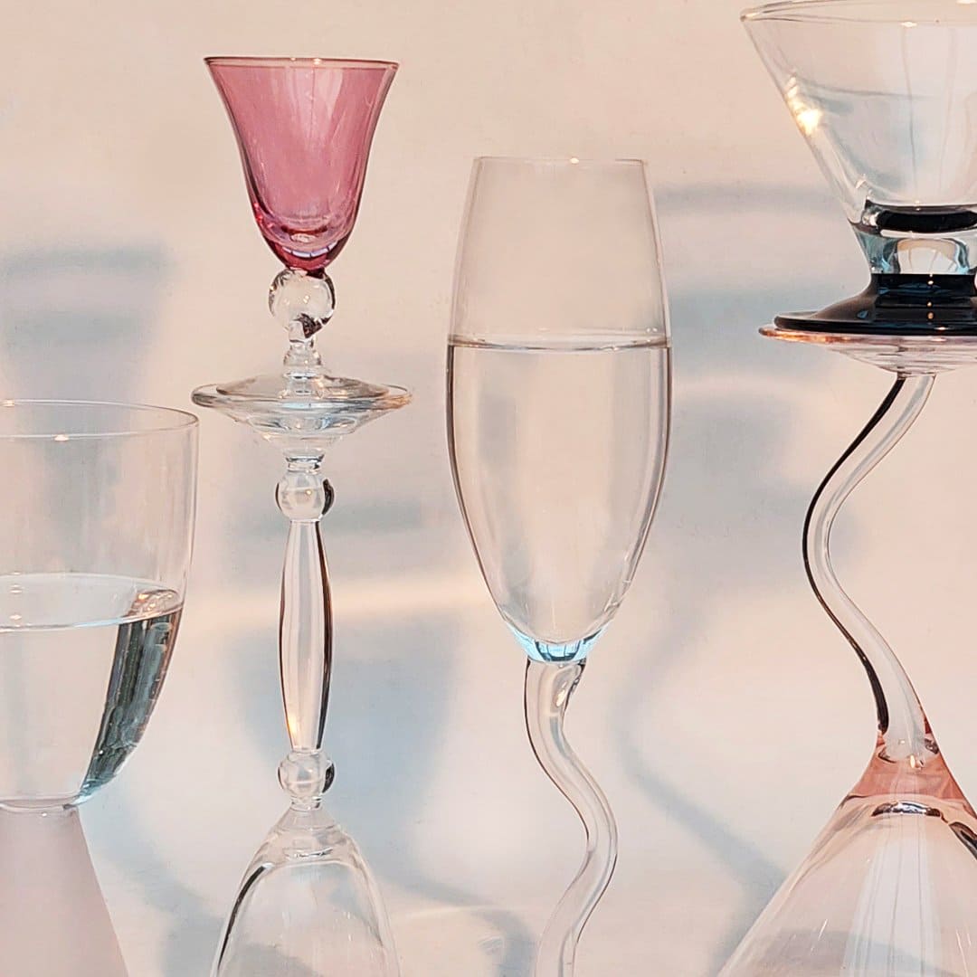 Vintage digestif glass Murano glass orange, purple, gray, jade