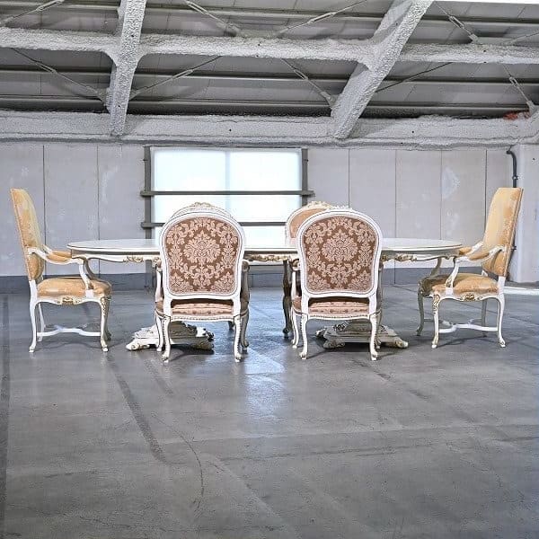 Vintage Esszimmer Set von 7 Italien Rococo Esszimmertisch und Stuhl Set von 7 einzigartig