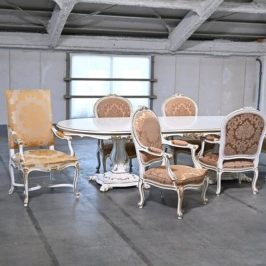 Vintage Esszimmer Set von 7 Italien Rococo Esszimmertisch und Stuhl Set von 7 einzigartig