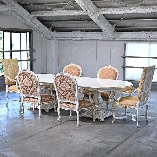 Vintage Esszimmer Set von 7 Italien Rococo Esszimmertisch und Stuhl Set von 7 einzigartig
