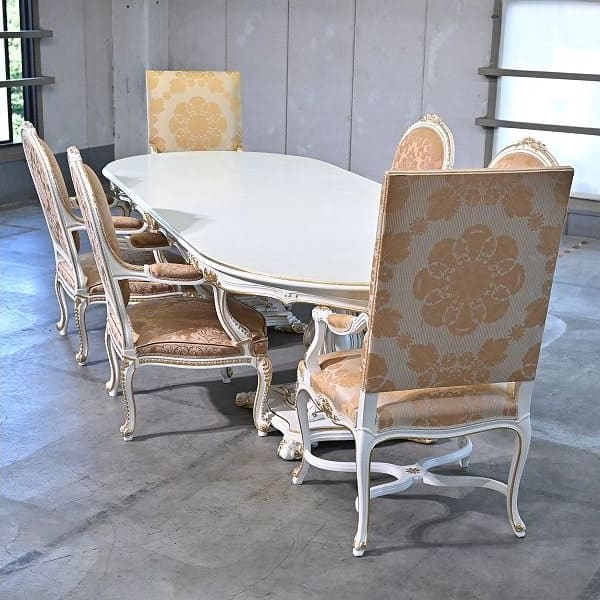 Vintage Esszimmer Set von 7 Italien Rococo Esszimmertisch und Stuhl Set von 7 einzigartig