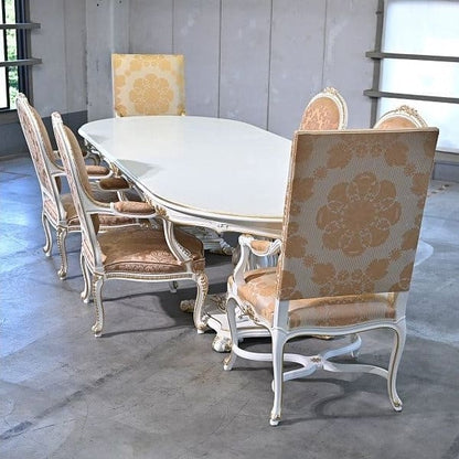 Vintage Esszimmer Set von 7 Italien Rococo Esszimmertisch und Stuhl Set von 7 einzigartig
