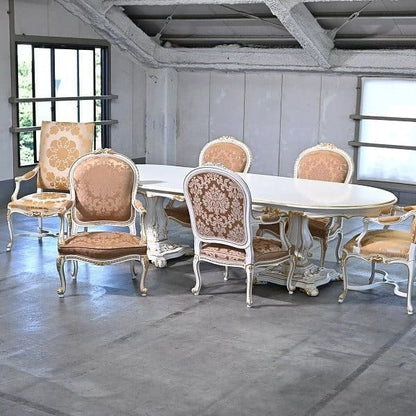 Vintage Esszimmer Set von 7 Italien Rococo Esszimmertisch und Stuhl Set von 7 einzigartig