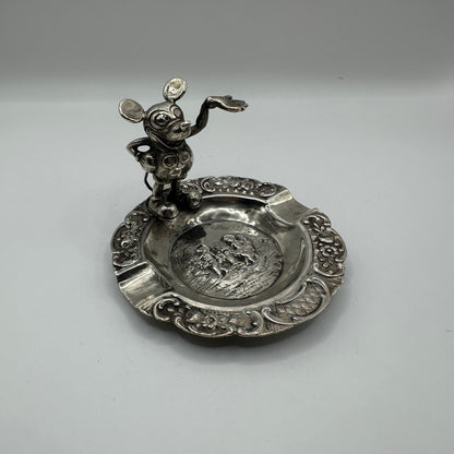 Vintage Mickey Mouse Aschenbecher 925er Silber Reliefszene und skulpturaler Charakter