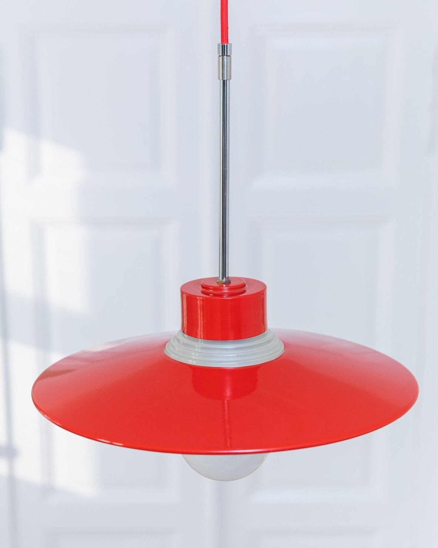 Vintage ceiling light metal and glass red mid-century design 1960s