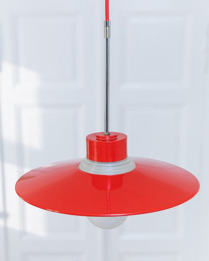 Vintage ceiling light metal and glass red mid-century design 1960s