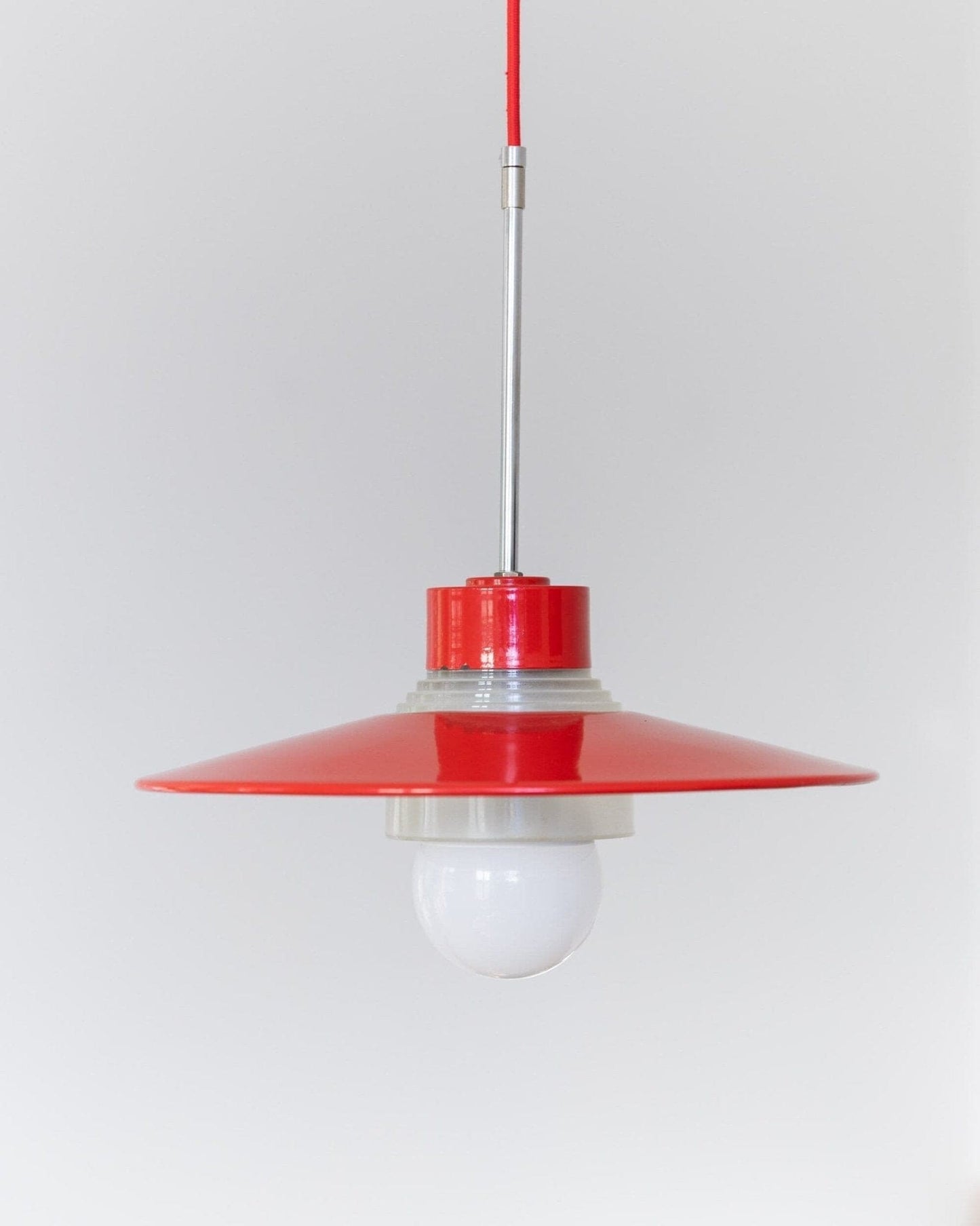 Vintage ceiling light metal and glass red mid-century design 1960s