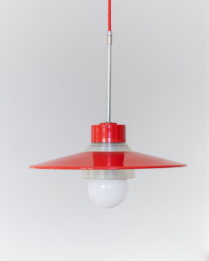 Vintage ceiling light metal and glass red mid-century design 1960s