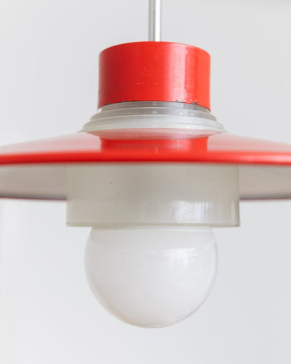 Vintage ceiling light metal and glass red mid-century design 1960s