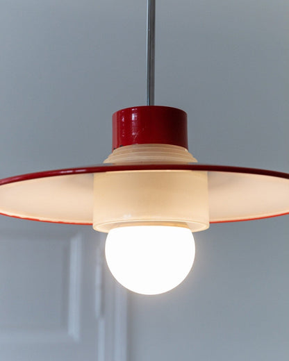 Vintage ceiling light metal and glass red mid-century design 1960s