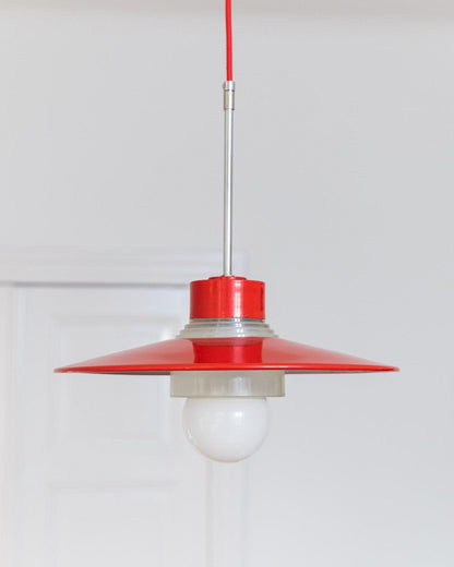 Vintage ceiling light metal and glass red mid-century design 1960s